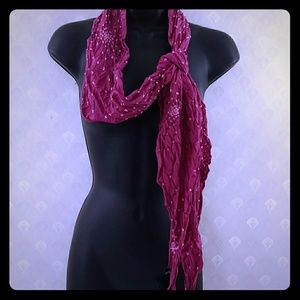 Eileen Fisher scrunch boho scarf pink white dots